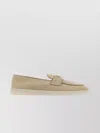 Prada Round Toe Suede Loafers In Neutral