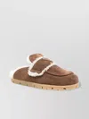 Prada Round Toe Suede Mules With Shearling Lining