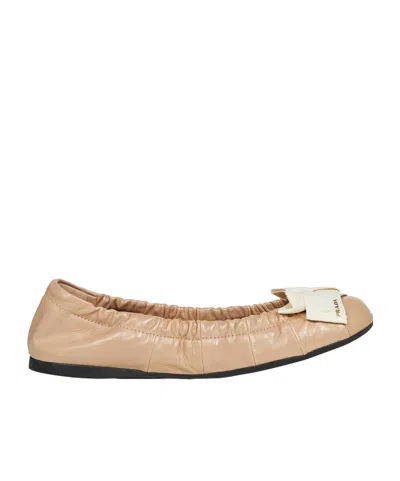 Prada Beige Leather Ballerinas In Neutral