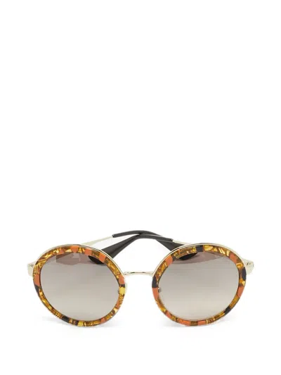 Pre-owned Prada Round Tortoiseshell Sunglasses In Brown