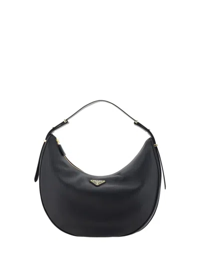 Prada Rounded Shoulder Bag With Gold-tone Hardware In Black