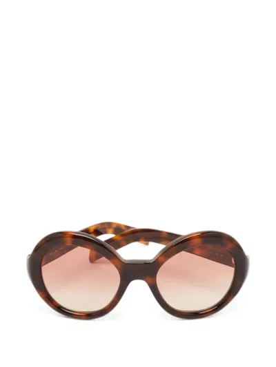 Pre-owned Prada Round-frame Sunglasses In Brown