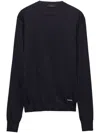 Prada Logo Patch Silk Crewneck Sweater In Black