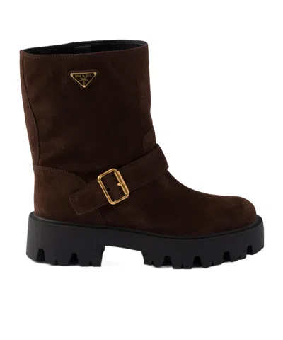 Prada Round-toe Ankle Boots In Brown