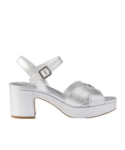 Prada Round-toe High-heeled Sandals In Silver