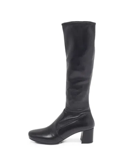Pre-owned Prada Round-toe Knee-hight Boots In Black