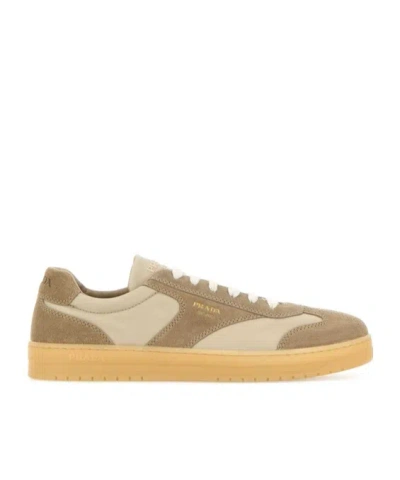 Prada Round-toe Lace-up Sneakers In Brown
