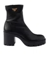 Prada Stretch Leather Platform Ankle Boots In Black