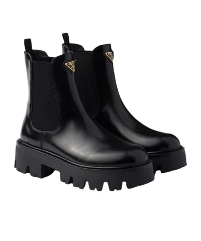 Prada Round-toe Short Boots In Black