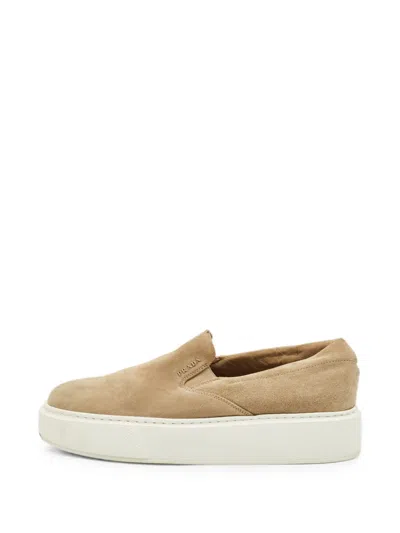 Pre-owned Prada Round-toe Sneakers In Neutral