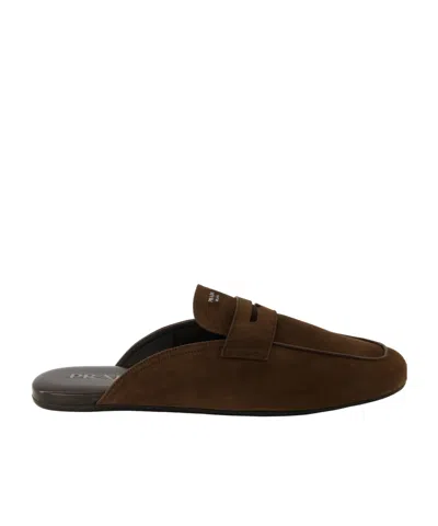 Prada Round-toe Suede Mules In Brown