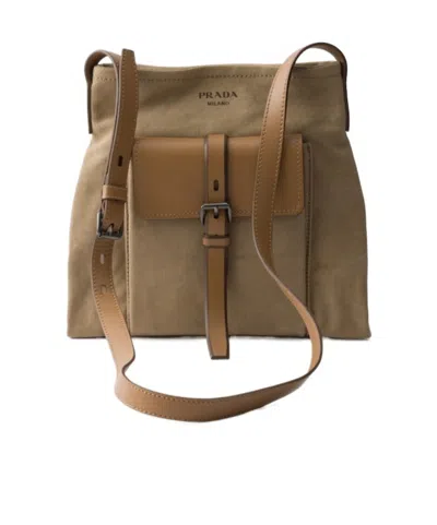 PRADA PRADA ROUTE CANVAS AND LEATHER SHOULDER BAG