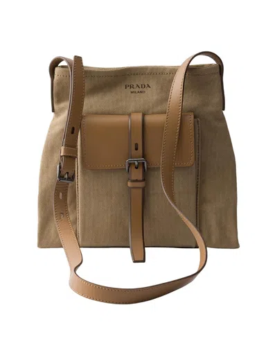 PRADA ROUTE CANVAS AND LEATHER SHOULDER BAG