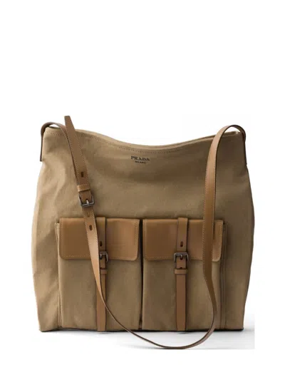 Prada Route Canvas And Leather Shoulder Bag In Neutral