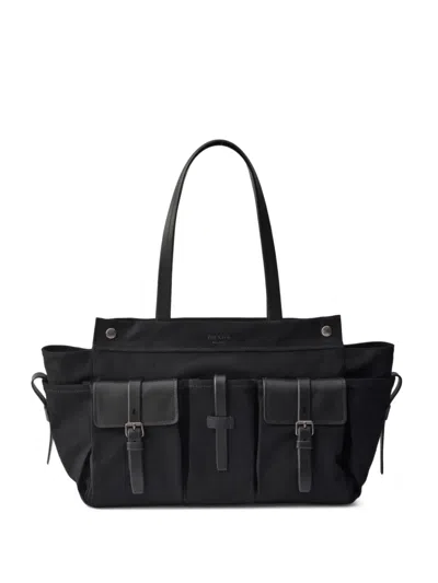 Prada Route Canvas And Leather Tote Bag In Brown