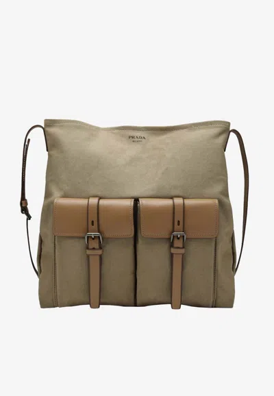 Prada Route Canvas And Leather Utility Messenger Bag In Sand
