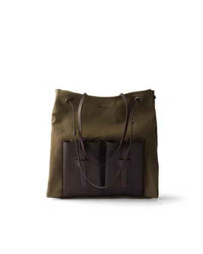 Prada Route Large Canvas And Leather Bag In Green