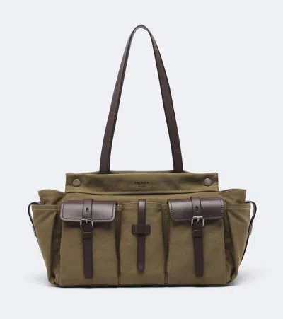 Prada Route Large Canvas Tote Bag In Green