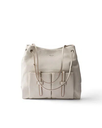Prada Route Large Leather Bag In Neutral