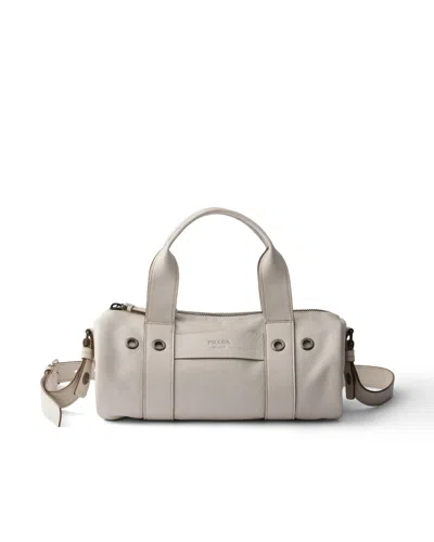 Prada Large Route Leather Tote Bag In Neutral