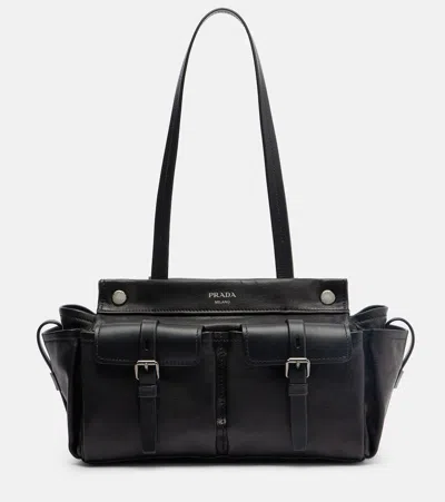 Prada Route Leather Tote Bag In Black
