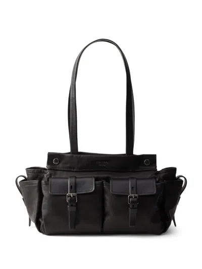 Prada Route Medium Leather Tote Bag In Black