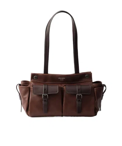 Prada Route Medium Leather Tote Bag In Brown