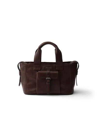 Prada Route Medium Leather Tote Bag In Brown