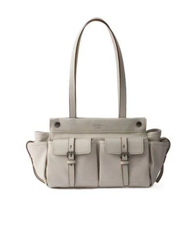 Prada Route Medium Leather Tote Bag In White