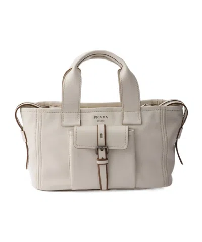 Prada Route Medium Leather Tote Bag In Gray