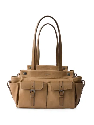 Prada Route Medium Leather Tote Bag In Brown