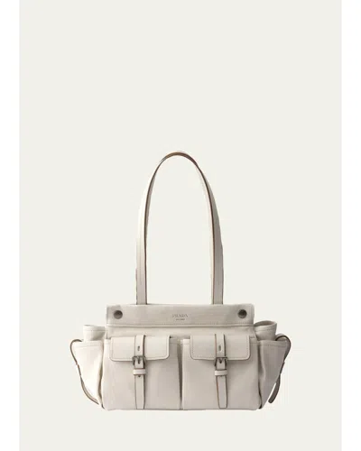 Prada Route Medium Leather Tote Bag In White