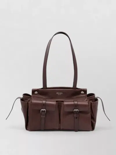 Prada Route Medium Leather Tote Shoulder Bag