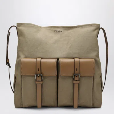 Prada Route Mini Crossbody Bag In Canvas And Leather In Brown