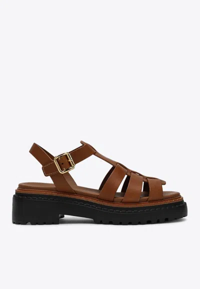 Prada Rubber Cage Logo Sandals In Brown