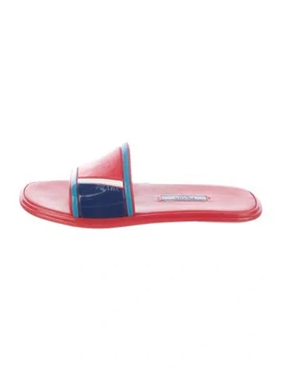 Pre-owned Prada Rubber Colorblock Pattern Slides In Red