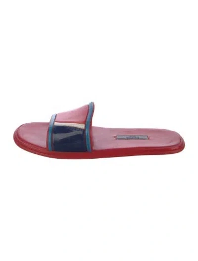 Pre-owned Prada Rubber Colorblock Pattern Slides In Red