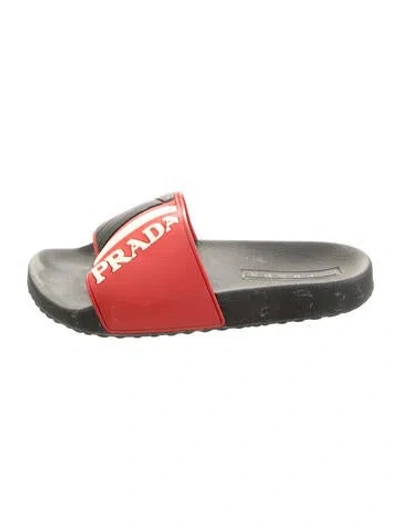 Pre-owned Prada Rubber Colorblock Pattern Slides In Red