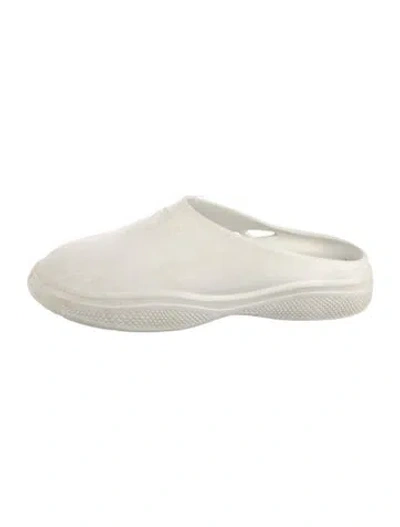 Pre-owned Prada Rubber Cutout Accent Mules In White