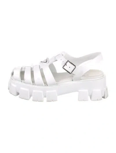 Pre-owned Prada Rubber Cutout Accent Slingback Pumps In White