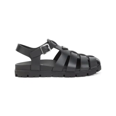 Prada Rubber Fisherman Sandals In Black