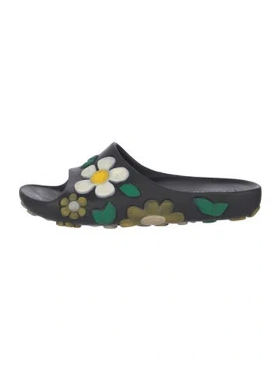 Pre-owned Prada Rubber Floral Print Slides In Black