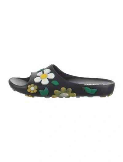 Pre-owned Prada Rubber Floral Print Slides In Black