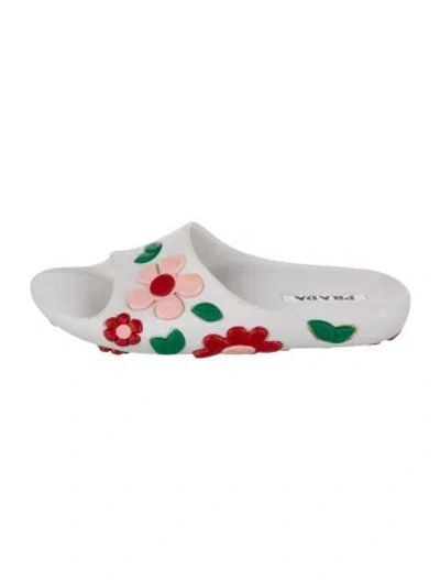 Pre-owned Prada Rubber Floral Print Slides In White