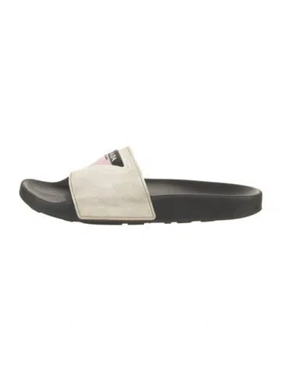 Pre-owned Prada Rubber Graphic Print Slides In Black/pink/white