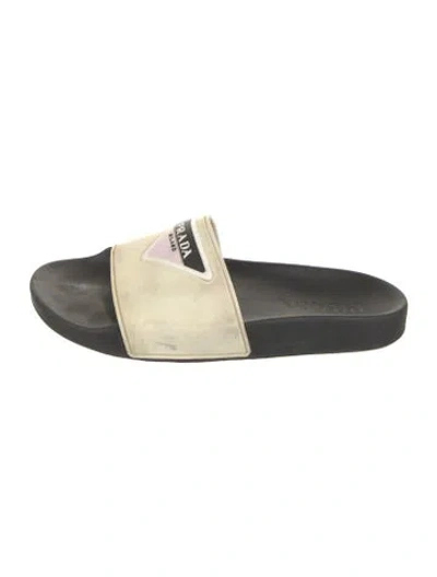 Pre-owned Prada Rubber Graphic Print Slides In Neutral