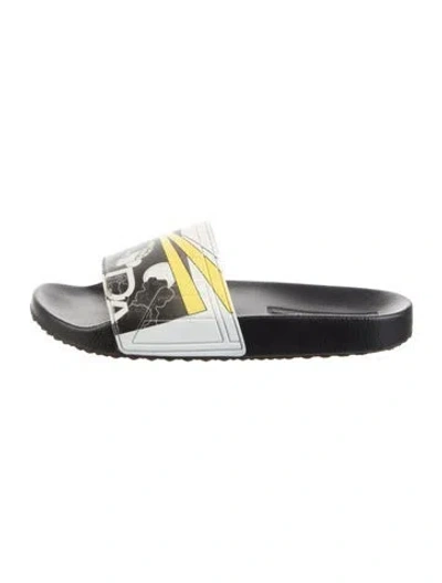 Pre-owned Prada Rubber Graphic Print Slides In White
