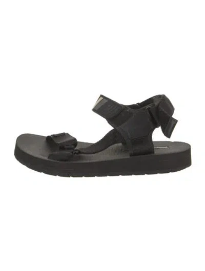 Pre-owned Prada Rubber Leather Trim Embellishment Sandals In Black