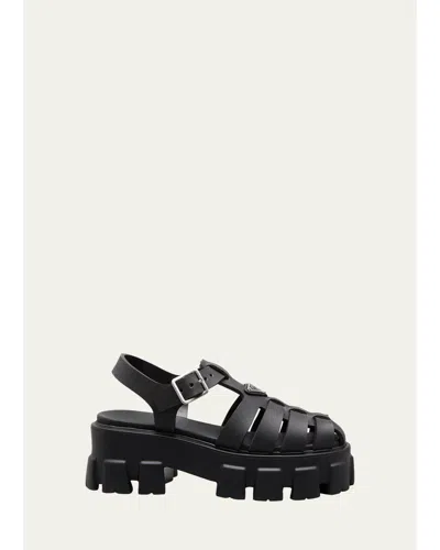 Prada Rubber Logo Chunky-sole Fisherman Sandals In Nero