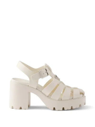 Prada Rubber Platform Sandals In White